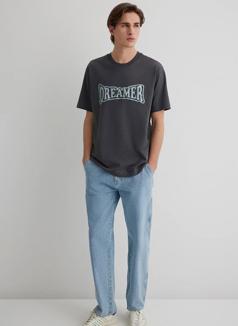 مافي Printed Gray T-Shirt