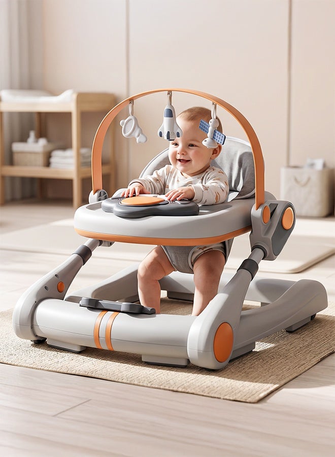 Baybee Premium 2 in 1 Baby Walker with Music & Push Walker for Kids | 3 Height Adjustable Toddler Walker | Removable Musical Activity Toy Bar, Hanging Toys & Food Tray | Foldable Walker for Baby Boys & Girls Light Grey - Image 1