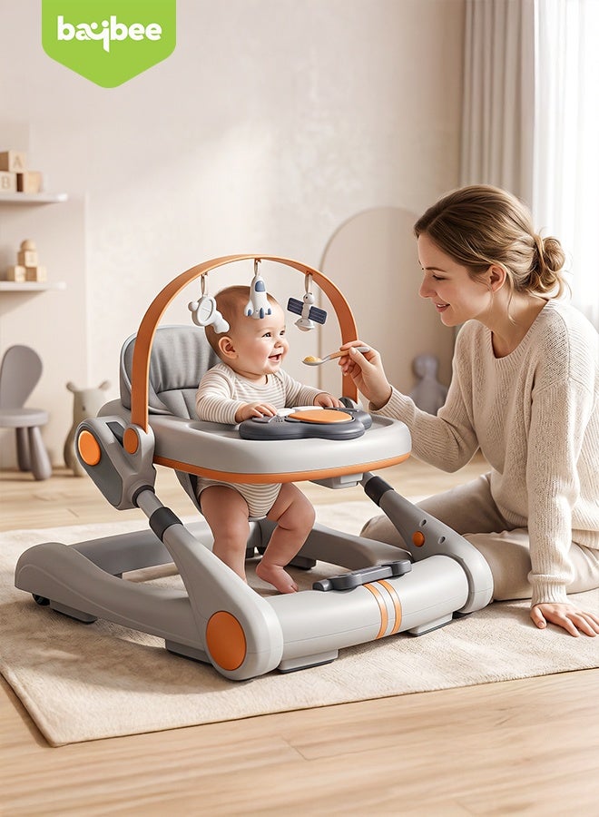 Baybee Premium 2 in 1 Baby Walker with Music & Push Walker for Kids | 3 Height Adjustable Toddler Walker | Removable Musical Activity Toy Bar, Hanging Toys & Food Tray | Foldable Walker for Baby Boys & Girls Light Grey - Image 2
