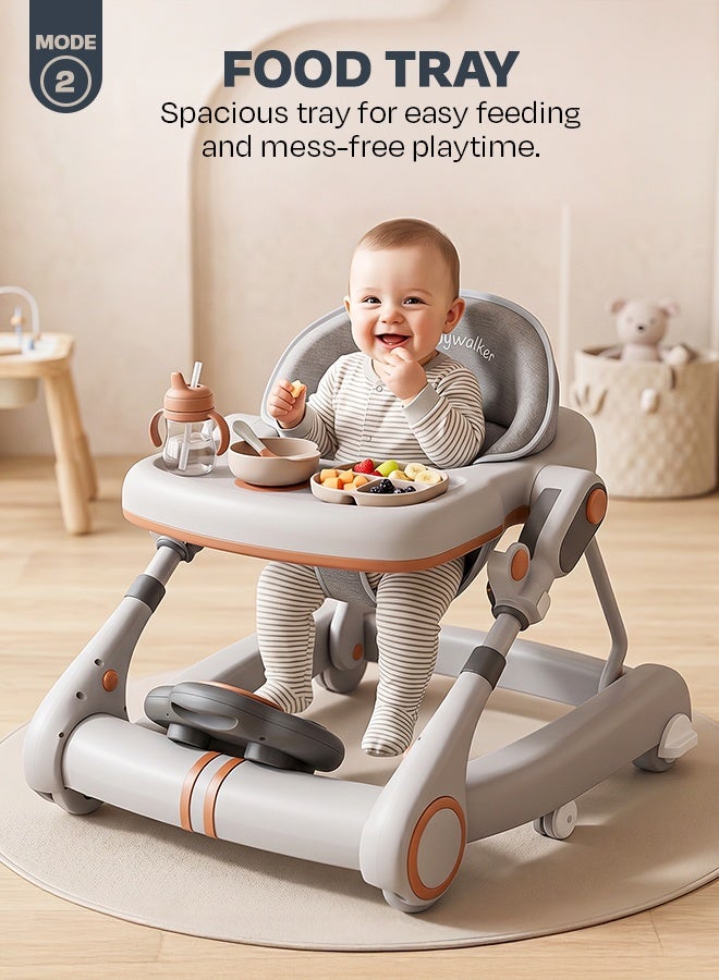 Baybee Premium 2 in 1 Baby Walker with Music & Push Walker for Kids | 3 Height Adjustable Toddler Walker | Removable Musical Activity Toy Bar, Hanging Toys & Food Tray | Foldable Walker for Baby Boys & Girls Light Grey - Image 4