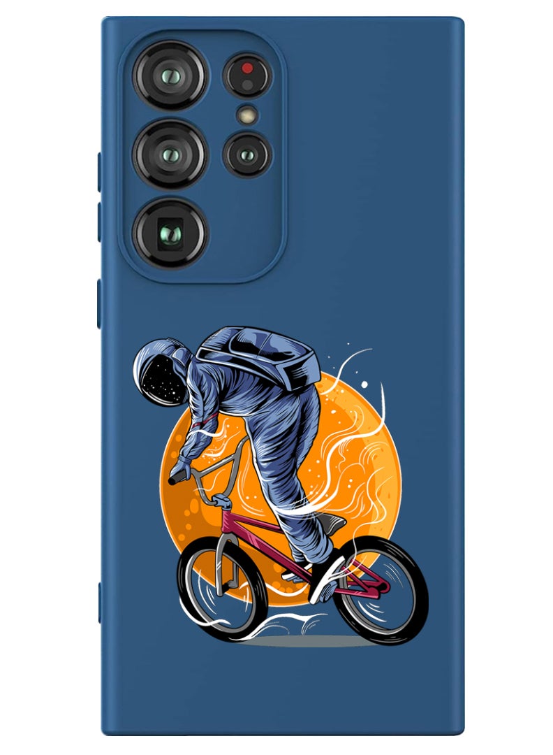 Theodor Protective Slim Fit Case Liquid Silicone Cover with Full Body Protection Anti-Scratch Shockproof Case For Samsung Galaxy S24 Ultra (Blue) - Astronaut riding Bike - Image 1