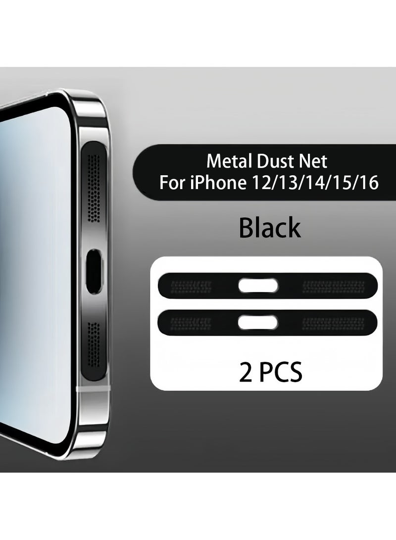 Black 2-piece headphone speaker net suitable for iPhone 12 series/iPhone 13 series/iPhone 14 series/iPhone 15 series/iPhone 16 series dust cover protective cover  - Image 2