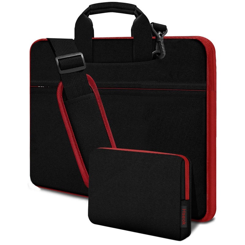 Hseok Laptop Shoulder Bag 17-17.3 inch Case, Durable Shockproof Protective Briefcase with Multi-Pockets Compatible with Lenovo Most 17-17.3 inch HP Acer Dell ASUS MSI Notebooks,Black-red - Image 1