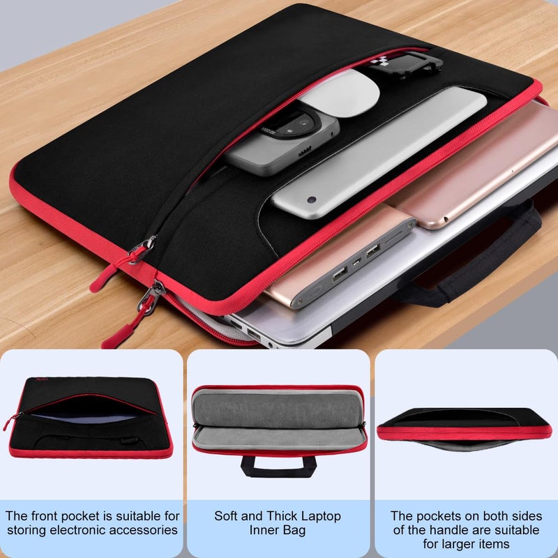 Hseok Laptop Shoulder Bag 17-17.3 inch Case, Durable Shockproof Protective Briefcase with Multi-Pockets Compatible with Lenovo Most 17-17.3 inch HP Acer Dell ASUS MSI Notebooks,Black-red - Image 5