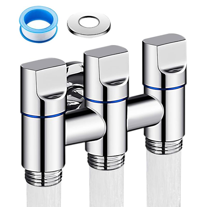 HASTHIP ® Stainless Steel 3 in 1 Faucet Tap, 3-Way Angle Valve with Independent Controls, Universal 1/2" Valve Ideal for Shower, Washing Machine, Garden Irrigation and More - Image 1