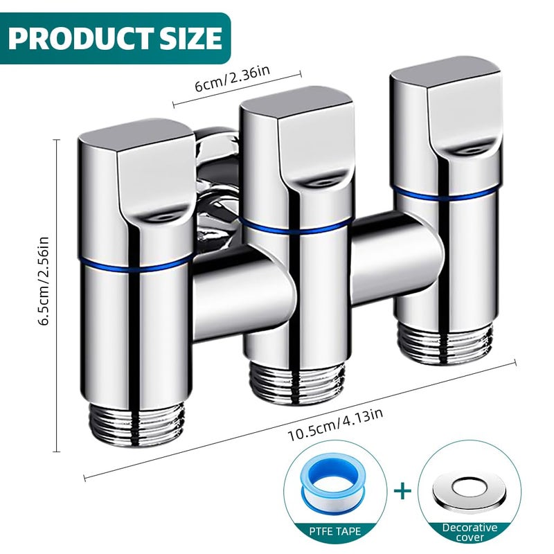 HASTHIP ® Stainless Steel 3 in 1 Faucet Tap, 3-Way Angle Valve with Independent Controls, Universal 1/2" Valve Ideal for Shower, Washing Machine, Garden Irrigation and More - Image 2