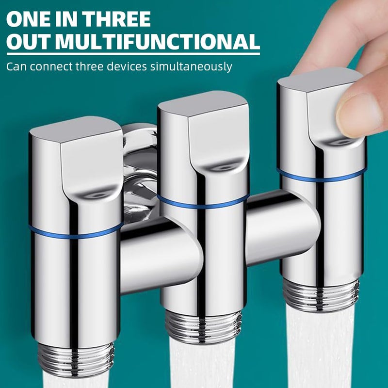 HASTHIP ® Stainless Steel 3 in 1 Faucet Tap, 3-Way Angle Valve with Independent Controls, Universal 1/2" Valve Ideal for Shower, Washing Machine, Garden Irrigation and More - Image 3
