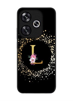 Rugged Black edge case for Xiaomi Poco F6 / Xiaomi Redmi Turbo 3 Case Cover- Custom Monogram Initial Letter Floral Pattern Alphabet - L ( Black)