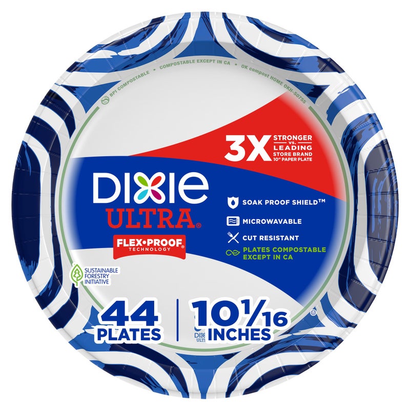 Dixie Ultra, Large Paper Plates, 10 Inch, 44 Count, 3X Stronger*, Heavy Duty, Microwave-Safe, Soak-Proof, Cut Resistant, Disposable Plates For Heavy, Messy Meals - Image 1