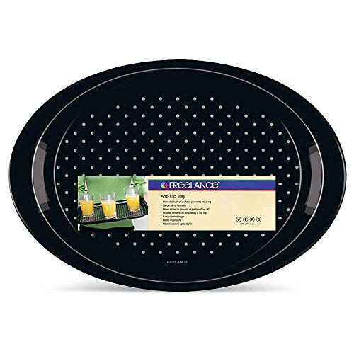 Freelance Anti Slip Serving Tray - 49 x 34 cm - Oval - Black - Non-Slip Rubber Surface, Break-Resistant - Versatile Anti Skid PP Plastic Kitchen & Dining/Coffee Table Trays for Breakfast/Food/Tea - Image 5