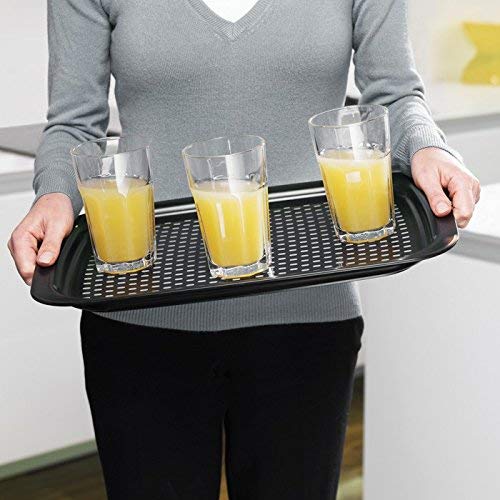 Freelance Anti Slip Serving Tray - 49 x 34 cm - Oval - Black - Non-Slip Rubber Surface, Break-Resistant - Versatile Anti Skid PP Plastic Kitchen & Dining/Coffee Table Trays for Breakfast/Food/Tea - Image 1
