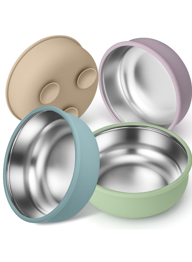 كي واي دي أطباق تغذية الأطفال الصغار: 4 أوعية من الفولاذ المقاوم للصدأ مع مقاومة الامتصاص للانسكاب، مقاومة للحرارة 100 ٪ من السيليكون ذو الدرجة الغذائية (خالية من BPA)، فرن ميكروويف وغسالة أطباق آمنة - Image 1