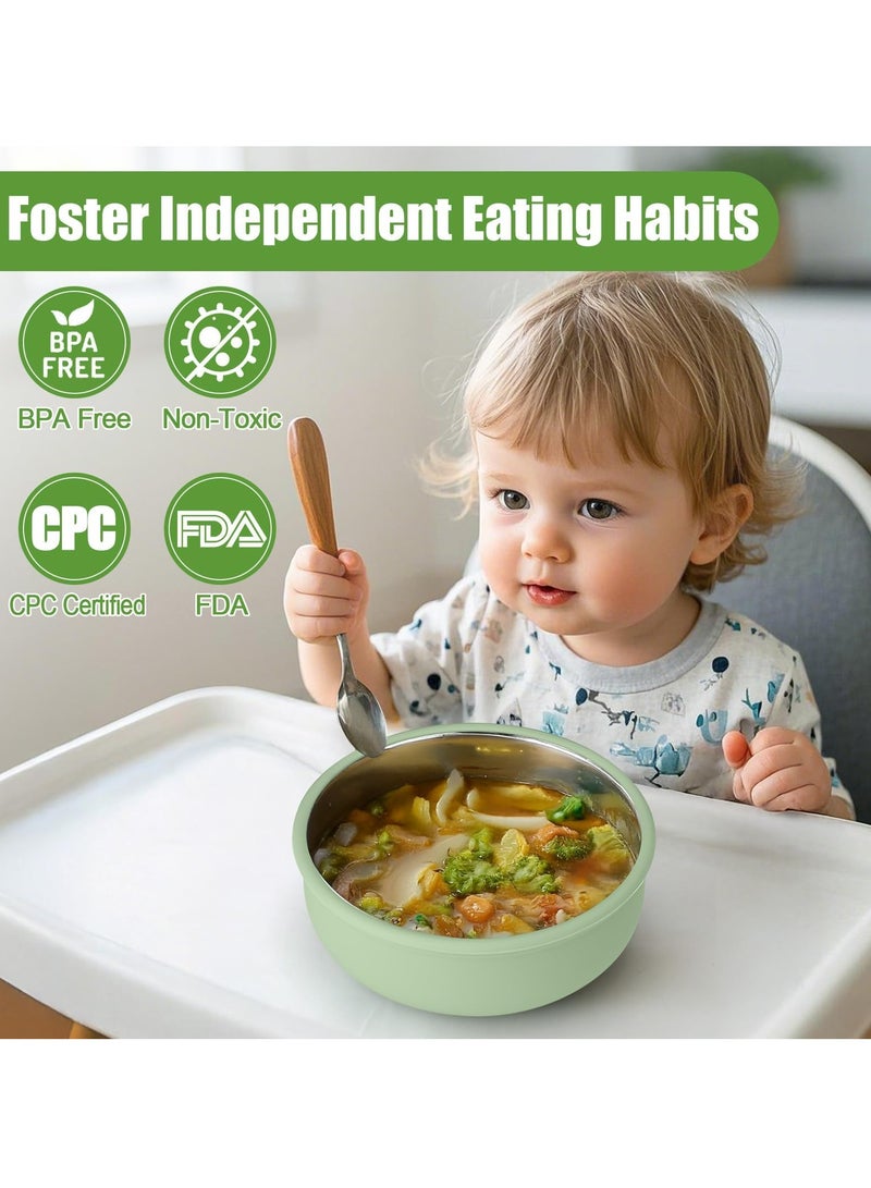 كي واي دي أطباق تغذية الأطفال الصغار: 4 أوعية من الفولاذ المقاوم للصدأ مع مقاومة الامتصاص للانسكاب، مقاومة للحرارة 100 ٪ من السيليكون ذو الدرجة الغذائية (خالية من BPA)، فرن ميكروويف وغسالة أطباق آمنة - Image 2