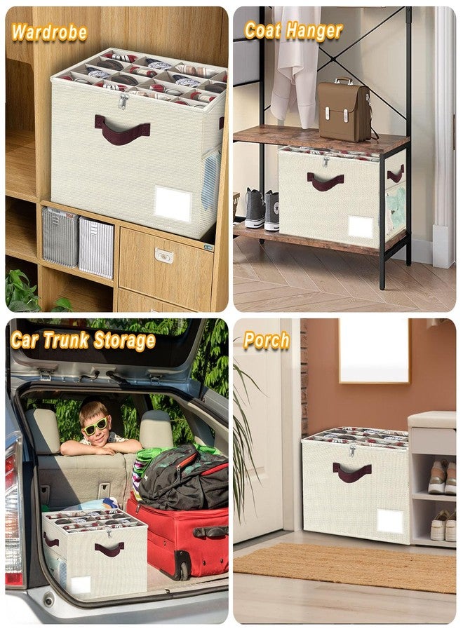 VERONLY 2 Pack Large Shoe Organizer for Closet, Adjustable Dividers Shoe Storage Bins Boxes, Foldable Shoe Holder Cube Containers with Clear Cover for Men’s Shoes, High Heel,Sneaker,Slippers,Boots(Beige) - Image 5