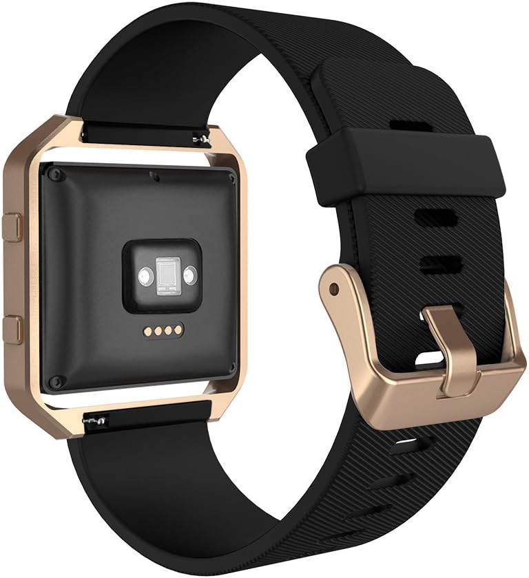 Simpeak Simpeak Sport Band Compatible with Fitbit Blaze Smartwatch Sport Fitness Silicone Wrist Band with Meatl Frame Replacement for Fitbit Blaze Men Women Large BlackRose Gold Frame - Image 3