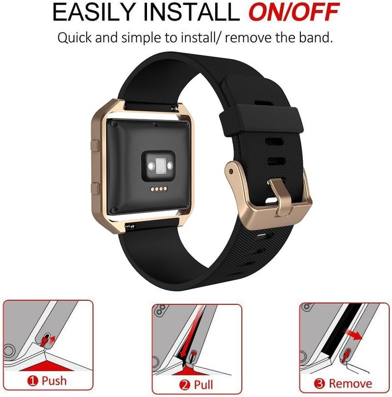 Simpeak Simpeak Sport Band Compatible with Fitbit Blaze Smartwatch Sport Fitness Silicone Wrist Band with Meatl Frame Replacement for Fitbit Blaze Men Women Large BlackRose Gold Frame - Image 5