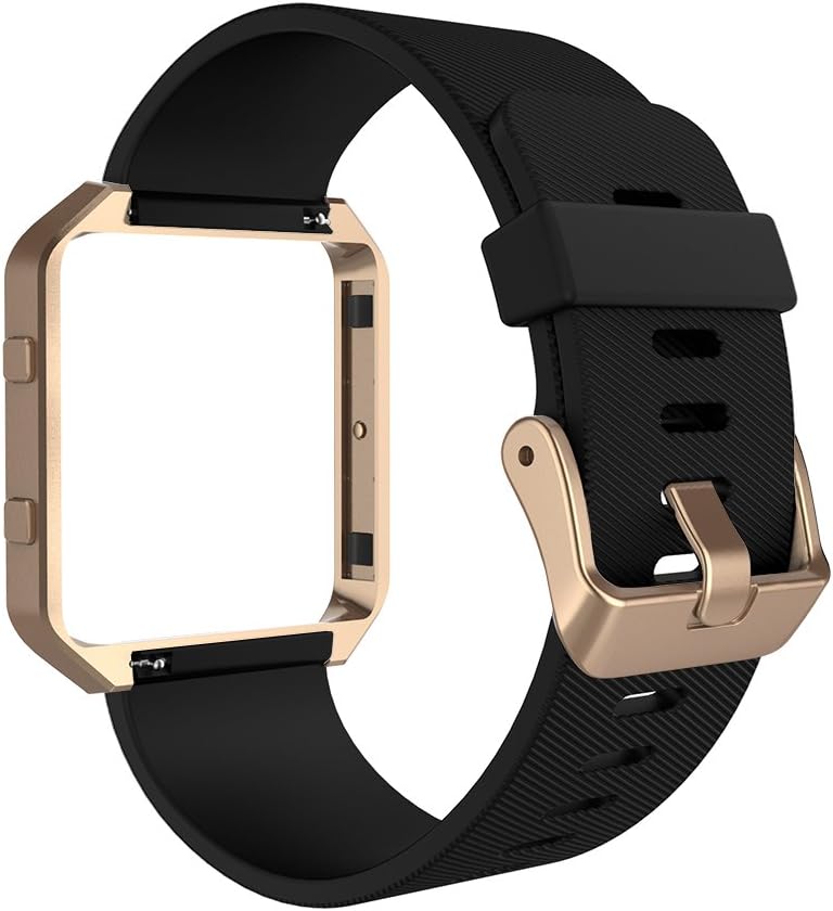 Simpeak Simpeak Sport Band Compatible with Fitbit Blaze Smartwatch Sport Fitness Silicone Wrist Band with Meatl Frame Replacement for Fitbit Blaze Men Women Large BlackRose Gold Frame - Image 4