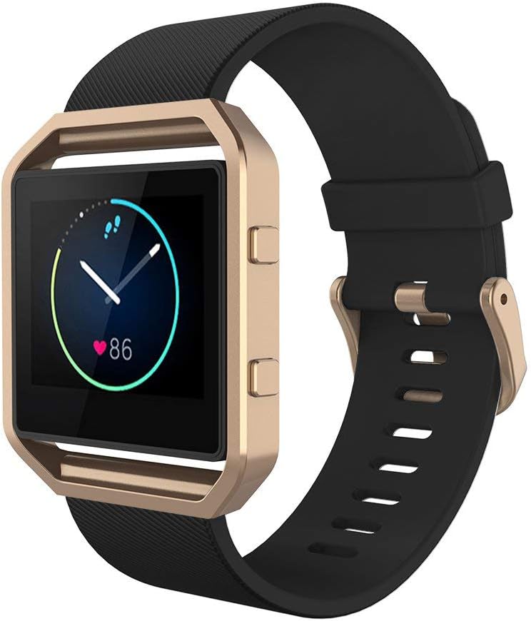 Simpeak Simpeak Sport Band Compatible with Fitbit Blaze Smartwatch Sport Fitness Silicone Wrist Band with Meatl Frame Replacement for Fitbit Blaze Men Women Large BlackRose Gold Frame - Image 2