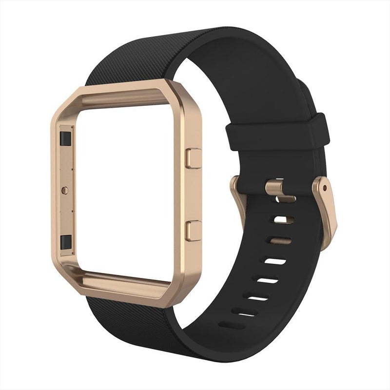 Simpeak Simpeak Sport Band Compatible with Fitbit Blaze Smartwatch Sport Fitness Silicone Wrist Band with Meatl Frame Replacement for Fitbit Blaze Men Women Large BlackRose Gold Frame - Image 1
