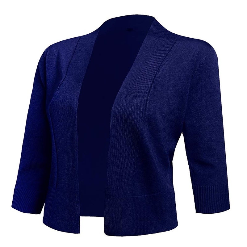 AAMILIFE Women's 3/4 Sleeve Cropped Cardigans Sweaters Jackets Open Front Short Shrugs for Dresses NavyBlue M - Image 5