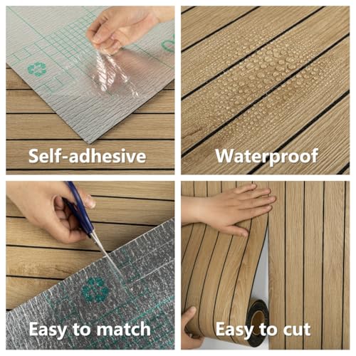 Abyssaly PVC Peel and Stick Wall Panels - 118" x 15.7" Faux 3D Wood Slat Wallpaper - Artificial Brown Wooden Grain Look Self-Adhesive Paneling - Soundproof Wall Panel Waterproof for Interior Wall Decor - Image 2