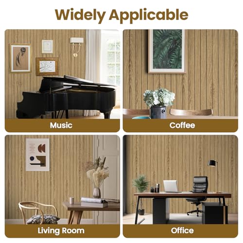Abyssaly PVC Peel and Stick Wall Panels - 118" x 15.7" Faux 3D Wood Slat Wallpaper - Artificial Brown Wooden Grain Look Self-Adhesive Paneling - Soundproof Wall Panel Waterproof for Interior Wall Decor - Image 4