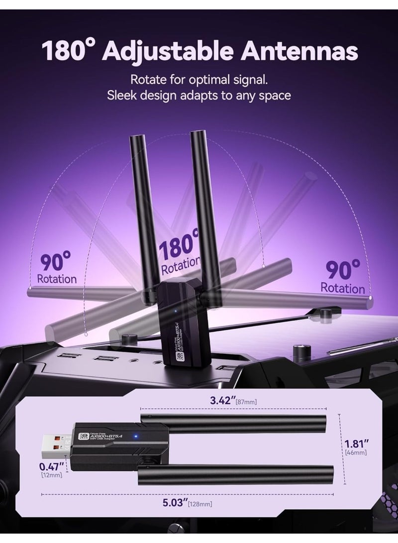 Aura Select AX900 WiFi Adapter, USB WiFi 6 Adapter with Bluetooth 5.4 Dual Band 2.4/5GHz, Wireless Network Adapter with 5dBi Antenna for Desktop/Laptop, WPA3 - Image 4