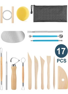 Generic Pottery Tool Kit, 17 PCS Polymer Clay Tools, Modeling Clay Sculpting Tools Kit, Clay Carving Tools , Ceramics Tools, Trimming, Embossing Pattern, Smooth Wooden Handles  - Image 1