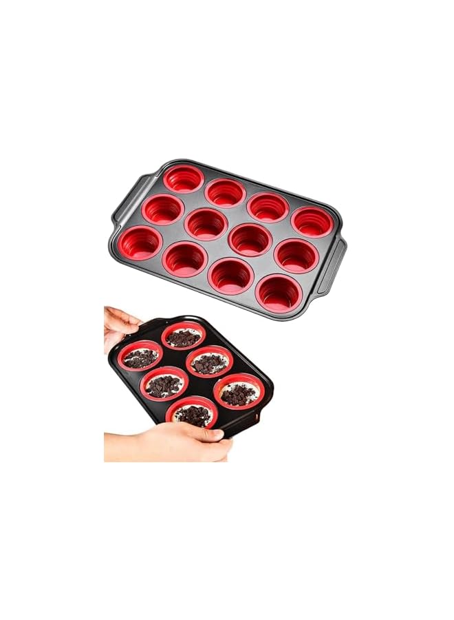 S-TOP Silicone Muffin Pans 12 Regular Size Egg Bite Molds with Metal Frame Muffin Tins Easy to Pop?Nonstick?Non Toxic for Bakeware Baking Oven?Red:15.75"*10.75"? - Image 4