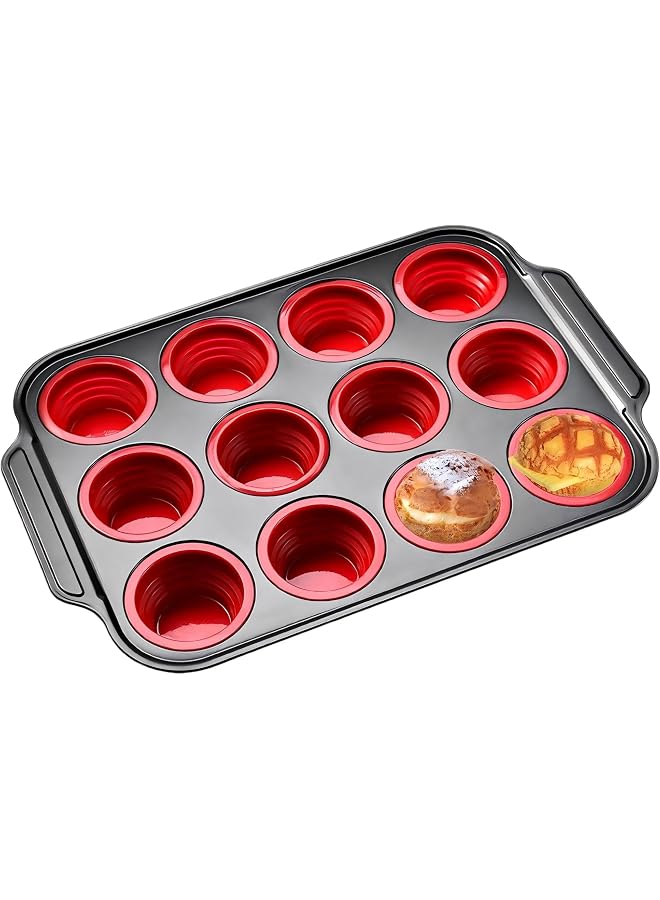 S-TOP Silicone Muffin Pans 12 Regular Size Egg Bite Molds with Metal Frame Muffin Tins Easy to Pop?Nonstick?Non Toxic for Bakeware Baking Oven?Red:15.75"*10.75"? - Image 1