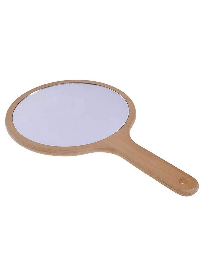 Scarlet Line Professional Series Big Round Shape Makeup Large One Sided Wooden Hand Mirror With Wood Handle Mirror For Women N Men_39.5X22.5X1.5 Cm - Image 1
