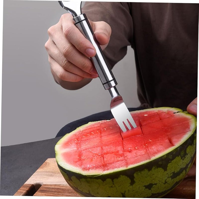 Stainless Steel Watermelon Slicer Fork 2 in 1 Fruit Cutter Tool Easy to Use and Store - Image 4