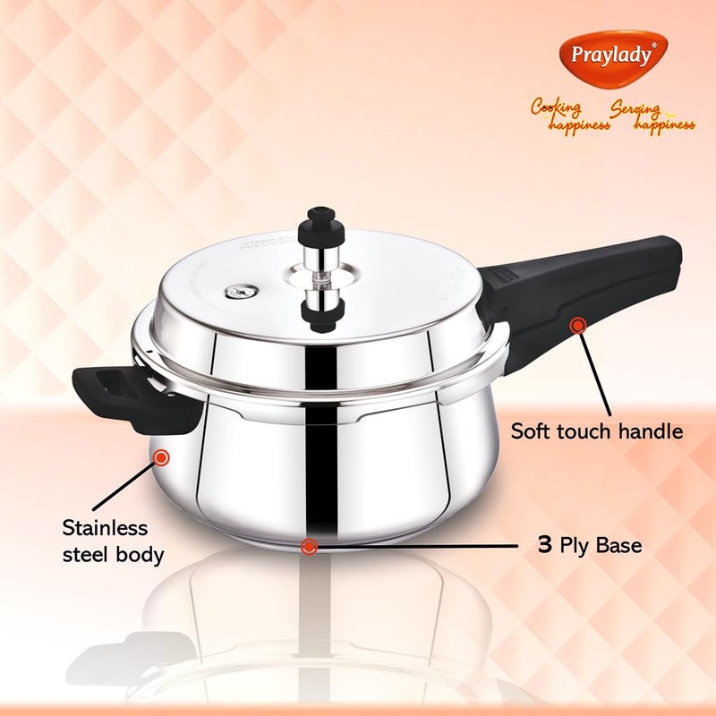 Praylady Stainless Steel Pressure Cooker with Outer Lid Pressure Cooker Capacity 35 Litre Silver - Image 4