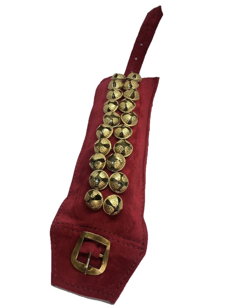UAPAN Brass Ghungroo Ankle Bells Velvet 2 line Pad for Classical Kathak Dance with Adjustable Strap (Maroon,40 Bells) - Image 2