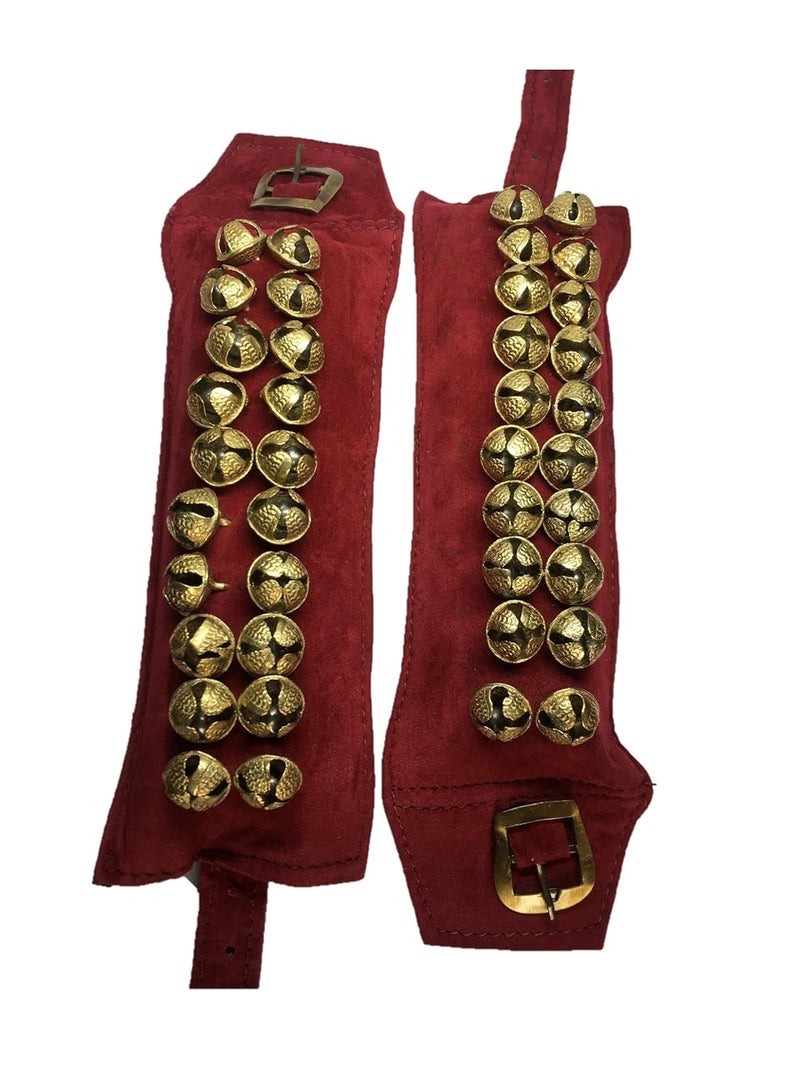 UAPAN Brass Ghungroo Ankle Bells Velvet 2 line Pad for Classical Kathak Dance with Adjustable Strap (Maroon,40 Bells) - Image 1
