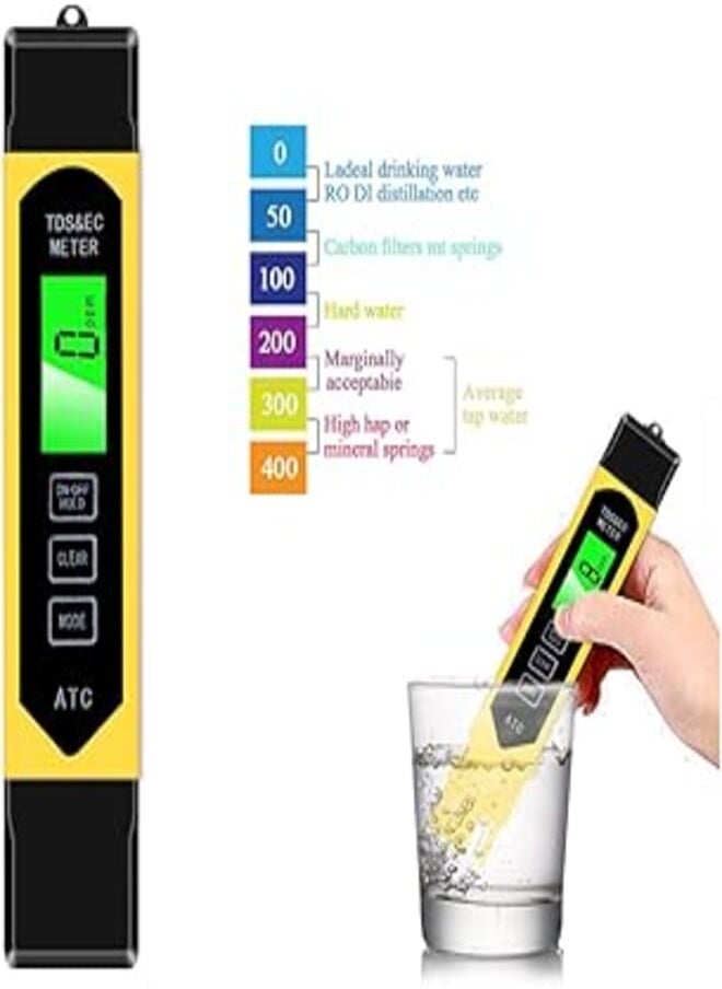 Stanaway - Stanaway TDS Meter Digital Water Quality Hardness Test Meter Kit Aquarium 4 in 1, 0-9990ppm, Conductivity Meter for Drinking Water (Yellow) - Image 1