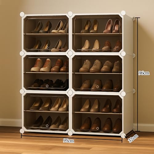 Zemic Plastic Shoe Rack for Home | 𝟔-𝐃𝐨𝐨𝐫_𝟏𝟐-𝐒𝐡𝐞𝐥𝐟 Shoe Organizer with Doors 𝐌𝐚𝐠𝐧𝐞𝐭𝐬 for Heels, Boots, Slippers Chappal Sandal Shoe Stand | DIY Multiuse 𝐖𝐡𝐢𝐭𝐞 Storage Rack - Image 2