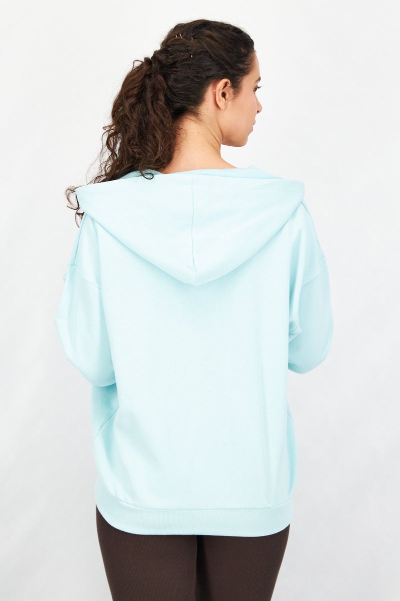 Ocean Pacific Women Hooded Neck Graphic Full Zip Sweatshirt, Pastel Turquoise - Image 3