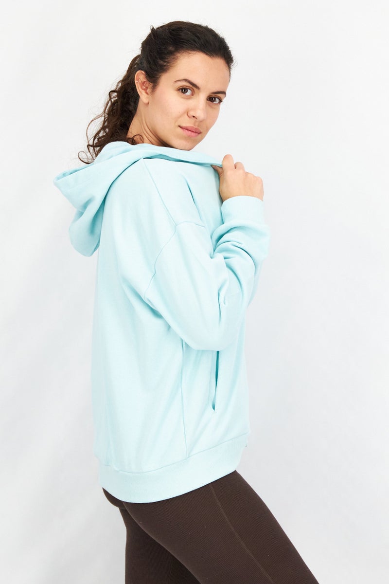 Ocean Pacific Women Hooded Neck Graphic Full Zip Sweatshirt, Pastel Turquoise - Image 2