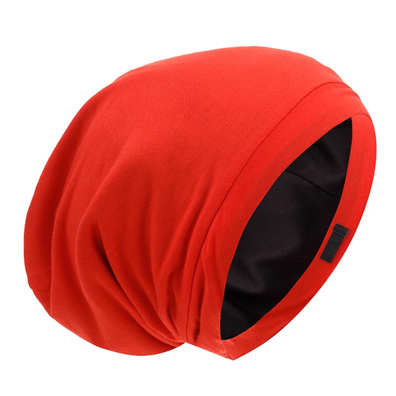 GB Selected Silk Satin Lined Bonnet Sleep Cap  Adjustable Stay on All Night Hair Wrap Cover Slouchy Beanie for Curly Hair Protection for Women and Men  Red