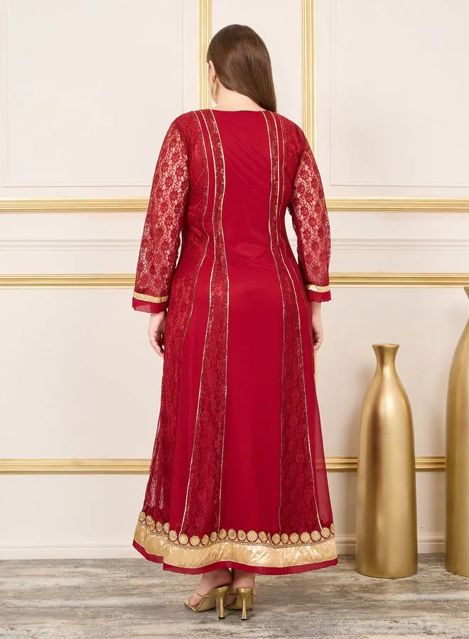 Maxim Creation Thread Embroidered Stone Lace Detail Jalabiya by Styli