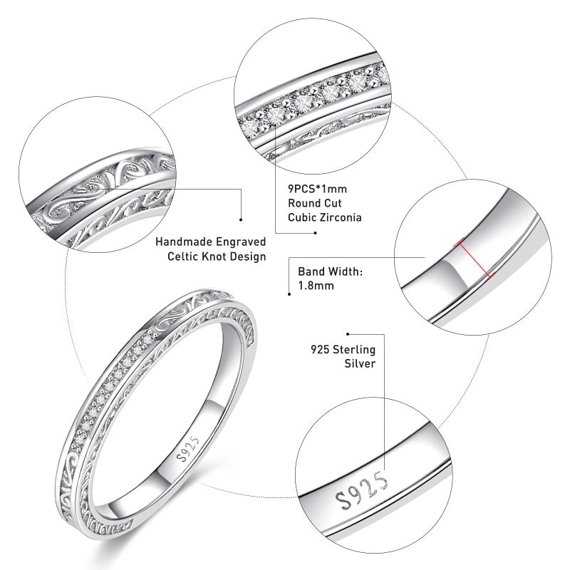 Yaresul Vintage Celtic Knot Wedding Bands for Women 925 Sterling Silver Eternity Band Rings, Round Cut Cubic Zirconia Eternity Band Size 7 - Image 3