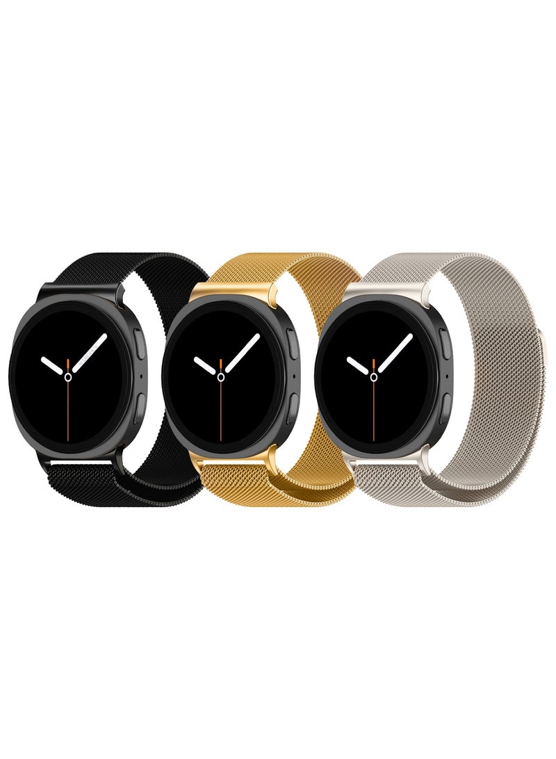 3Packs Milanese Metal Band for Samsung Galaxy Watch 8 Band 40mm 44mm/8 Classic 46mm, Mesh Magnetic Stainless Steel Loop Strap - Image 2
