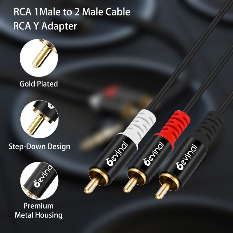 Devinal RCA Y Cable, RCA/Phono Y Splitter, RCA 1 Male to 2 Male Y Adapter, Male/Male Subwoofer Cable Gold Plated for subs/amps/Hi-Fis/Home Theater/receivers 3.3Feet/1M - Image 5