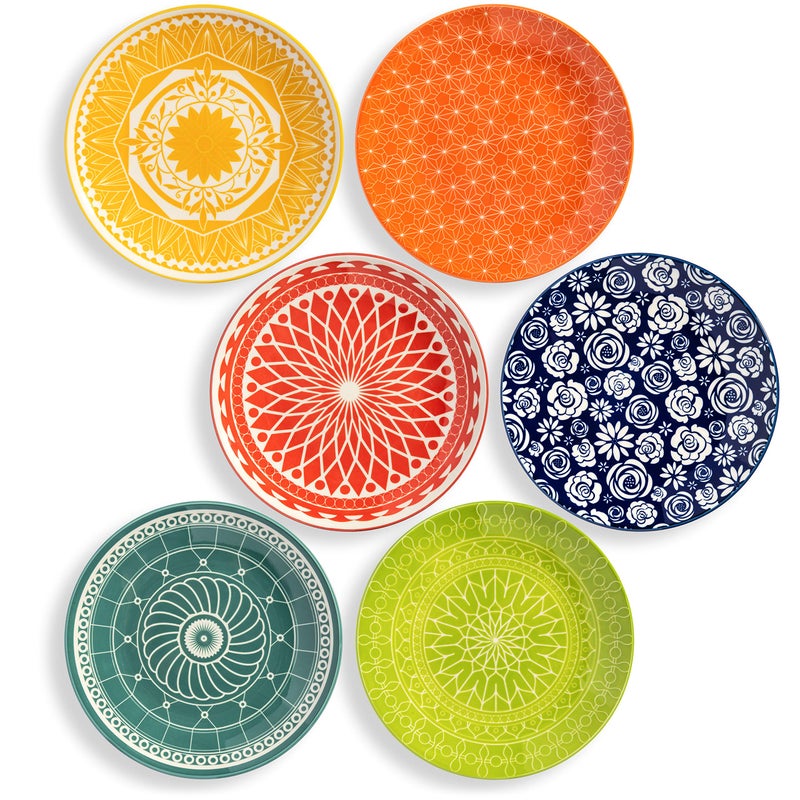 Annovero Annovero Salad Plates  Small Plate for Serving Appetizer Lunch Sandwich  Microwavable  Decorative Cute Colorful Porcelain Boho Dish Set for 6  Zero Lead  Cadmium  85 Inch Diameter 