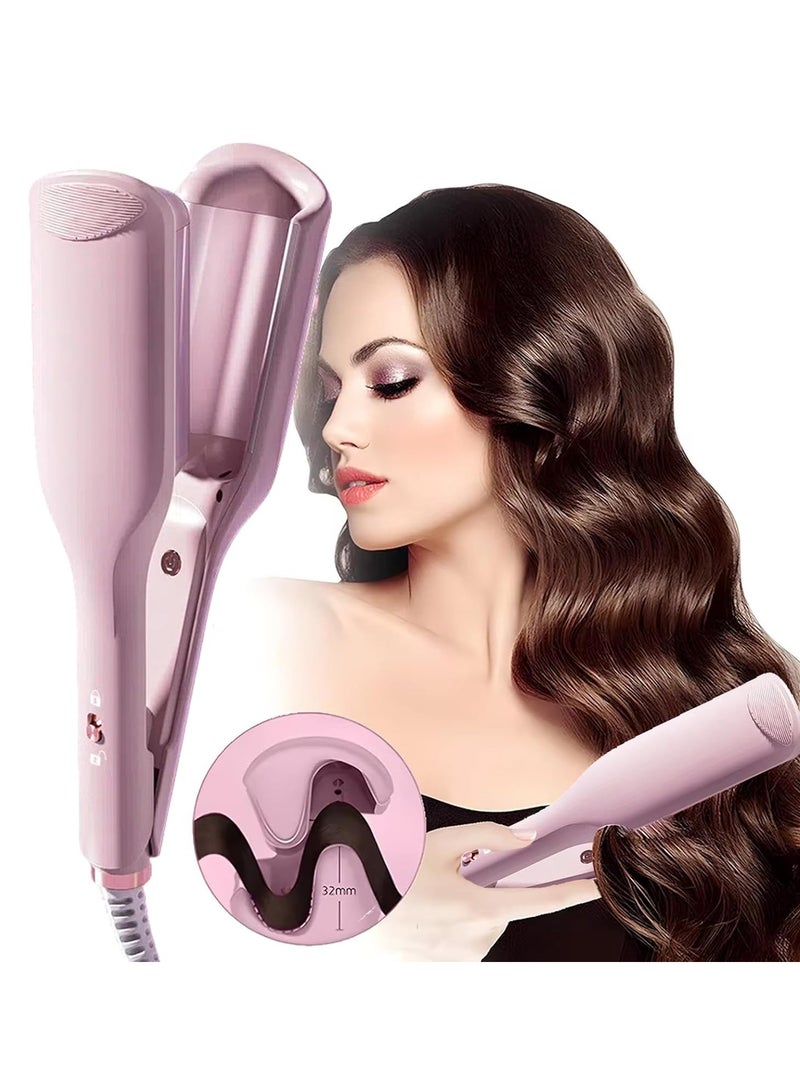 Waver Curling Iron, 1.25 Inch 2 Barrel Double Negative Ion Curling Wand, 11 Adjustable Temperature, 30S Rapid Heating Curling Wand, Hair Curler Tool for Wide Deep Waves (Pink) - Image 1