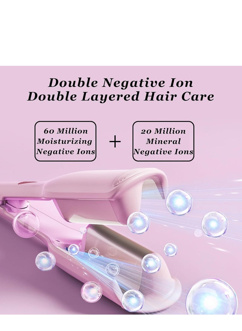 Waver Curling Iron, 1.25 Inch 2 Barrel Double Negative Ion Curling Wand, 11 Adjustable Temperature, 30S Rapid Heating Curling Wand, Hair Curler Tool for Wide Deep Waves (Pink) - Image 3