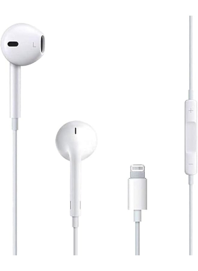 Wired in-ear headphones with built-in microphone and Lightning volume control, no Bluetooth Direct - White (Compatible with iPhone and iOS systems)