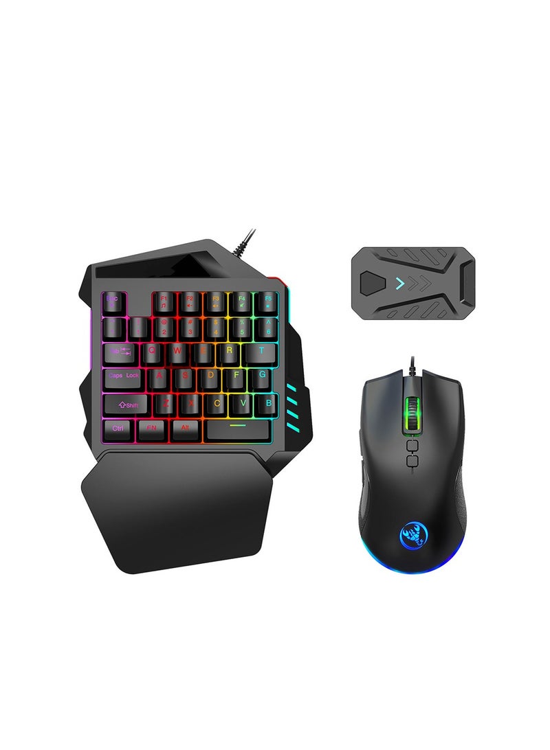 HXSJ One Handed Gaming Keyboard and Mouse Combo Gaming Half Mechanical 35 Keys Keyboard Backlit RGB Wrist Rest Gaming Mouse Converter Adapter Compatible with PS4/Switch/PS3 /PC - Image 1