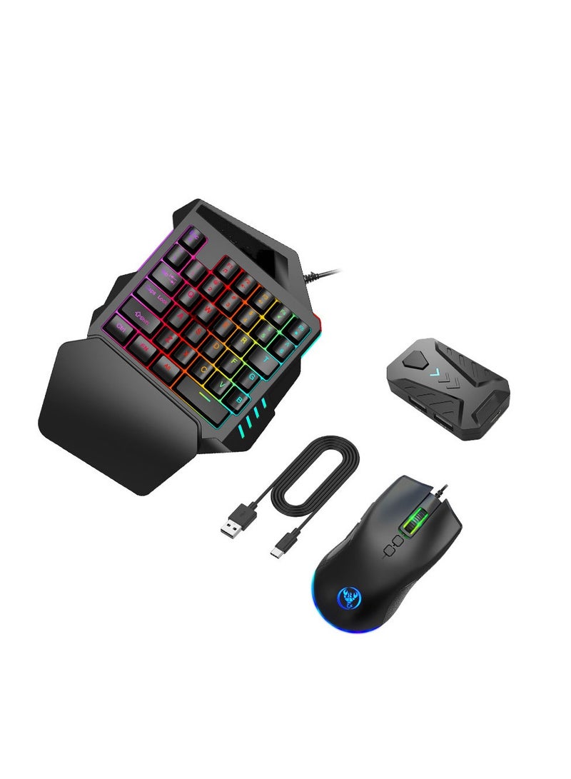 HXSJ One Handed Gaming Keyboard and Mouse Combo Gaming Half Mechanical 35 Keys Keyboard Backlit RGB Wrist Rest Gaming Mouse Converter Adapter Compatible with PS4/Switch/PS3 /PC - Image 3
